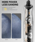 Close-up of Badass Brushless Electric Detail Sander showing inside mechanics with before and after 3D print finishes.