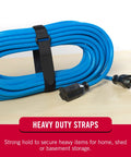 Elastic Cinch Straps With Buckle Grab N Go 15 Inch By 1 Inch Black 4 Pack Fully Adjustable And Stretchable Hook And Loop Straps With D Ring Buckles For Secure Fit On 3 To 5 Inch Diameters securing coiled blue cable