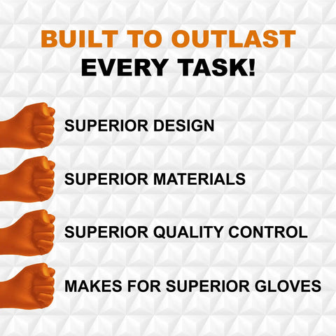 Extreme Duty Orange Nitrile Gloves With 8 Plus Mil Thickness And Textured Non Slip Grip Built Tough As Nails For Mechanics And Tradesmen Powder Free Latex Free Industrial Work Gear That Handles The Rough Stuff with superior design and materials highlighted.