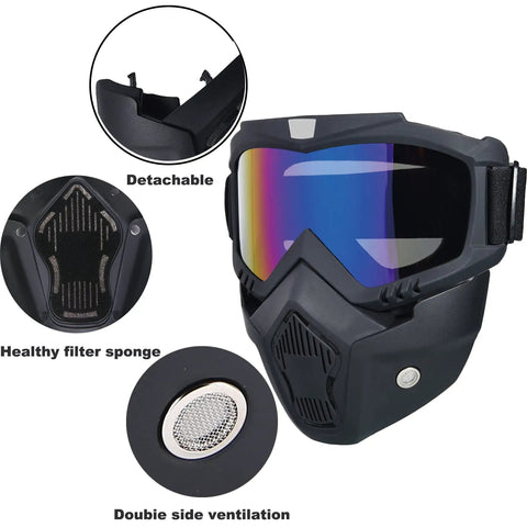 Anti Fog Paintball Mask Full Face Tactical Shield with Detachable Goggles, TPU Frame, colorful lenses, ventilation features