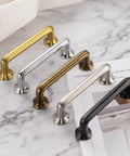 Brushed Gold Cabinet Pulls 10 Pack 3.75 Inch Hole Centers Heavy Duty Metal Handles in various finishes on marble surface