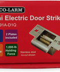 Pack Of 2 Mini Electric Door Strikes Featuring Zero Mess Install And Rock Solid Fail Secure Operation Quick Turns Regular Cylindrical Locks To Full Electronic Access Control For Indoor Residential Security Upgrades With Stainless Steel Keepers displayed on red packaging.