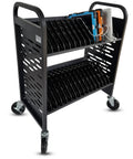 Slick 32 Device Laptop Charging Cart With Built In Surge Protection acts as secure Chromebook storage with locked wheels.