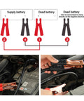 Heavy Duty 2 Pack Car Battery Charger Clamps Drop In Replacement with grippy handles attached to batteries for emergency starting.