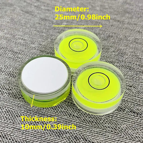 Four Pack Tiny Circular Bubble Levels With Double Sided Adhesive Backing Stick On Spirit Level Gauges, 25mm acrylic, 10mm thick