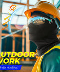 Worker wearing Cooling Balaclava Face Mask With Glasses Holes For Men And Women Stay Cool Summer Ice Silk Fabric Breathable UV Sun Protection For Motorcycle Ski Work Black All Weather under hard hat