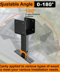 4x4 Heavy Duty Adjustable Angle Pergola Brackets Kit Black Metal Roof Riser Beams For Gazebo Patio Cover Outdoor Diy Support Built Tough Rust Resistant Anti Corrosion Water Resistant. Shown in adjustable position with rotation details.