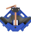 Pro Grade Right Angle Welding Clamp With One Handle 90 Degree Precision, Heavy Duty Cast Iron Two Axis Weld Clamp in blue and copper