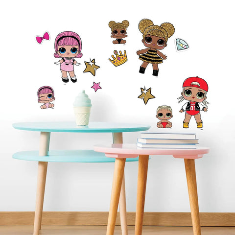 RoomMates Peel And Stick Wall Decals Set For Kids Room Themed After LOL Surprise, Easy To Apply, on smooth white wall above table