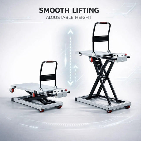 Heavy Duty Electric Hydraulic Lift Table Cart With Four Rock Solid Wheels And Anti Slip Platform Foldable Game Changing Power Roller For Shop And Garage Maintenance