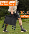 Person carrying Foldable Lightweight Utility Wagon Cart With Wheels For Grocery Shopping Camping Beach Garden And Sports Black.