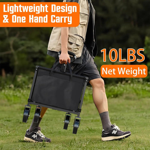 Person carrying Foldable Lightweight Utility Wagon Cart With Wheels For Grocery Shopping Camping Beach Garden And Sports Black.
