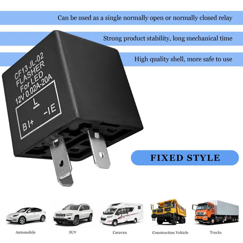 Universal 3 Pin CF13 Flasher Relay for Turn Signals, 12V LED Blinkers, plug and play replacement to fix hyper flash issues