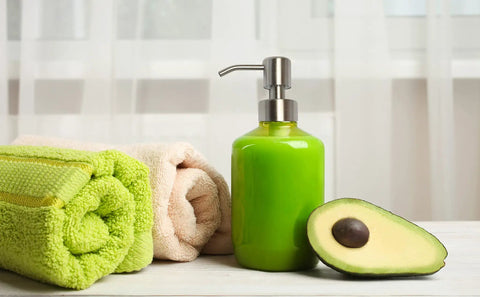 Soap Dispenser Pump Head Replacement For Standard 28 400 Neck Size 26 To 28 Mm Stainless Steel Brushed Finish bottle with avocado and towels