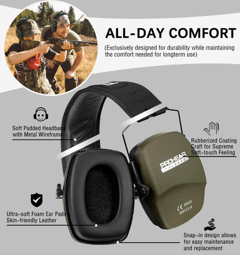 Two Pack Shooting Ear Protection Earmuffs NRR 26dB For Gun Range And Hunting Black And Green With Lightweight Design And Soft Foam Cushioned Ear Pads