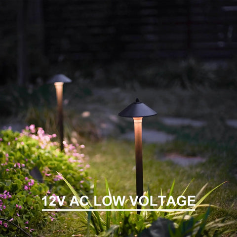 Low Voltage Outdoor Pathway Lighting Kit 8 Pack Warm White 2700K 40 Lumen LED Path Lights Wired 12V AC Metal Brown Finish