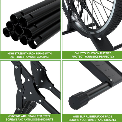 Adjustable Bike Storage Stand For Indoor And Outdoor Use Beefy Yet Lightweight Floor Parking Rack That Holds Mountain And Road Bikes Securely Steady Wheel Holder Easy Assembly For Apartment Garage Or Home Cycling Setup