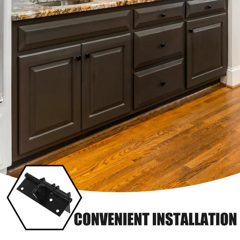 90 Degree Right Angle Cabinet Door Damper Spring Hinge With Soft Close For Metal Kitchen Cabinets And Wardrobes Self Closing Hinge For Hidden Mount Durable Easy Install No Squeak Quiet Close displayed on a kitchen cabinet installation.