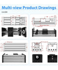 Multi-view product drawings of Premium Heavy Lift Nema 23 Linear Motor Kit With Double Rail Ball Screw Slide 800Mm Travel Cnc Sliding Table Stage 60Kg