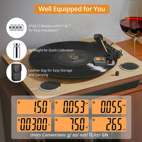 Digital Turntable Stylus Tracking Force Gauge For Vinyl Enthusiasts, Precise Cartridge Pressure Scale With Digital Readout To Protect Records, Improve Sound, And Fine Tune Your Tonearm Setup on turntable with battery and case