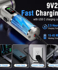 Cordless Handheld Car Vacuum With 22000 Pa High Power Suction showing fast USB-C charging options including car, power bank, and adapter.