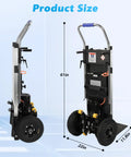 Heavy Duty Electric Stair Climbing Cart 1500W Motor With Anti-Slip Tires, Adjustable Speed Powered Hand Truck For Moving Appliances Furniture And Heavy Loads Silver side view with dimensions 61in height, 22in width, and 11.8in depth.