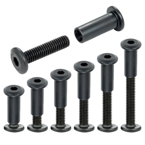 Black beefy heavy duty 100 Pcs M6x25mm furniture bolts hex screws and barrel nuts kit for woodworking projects and bunk beds