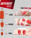Top Shelf Reusable Electrode Pads For TENS And EMS Units 20 Pack Red Replacement Gel Pads shown in different sizes for versatile use.