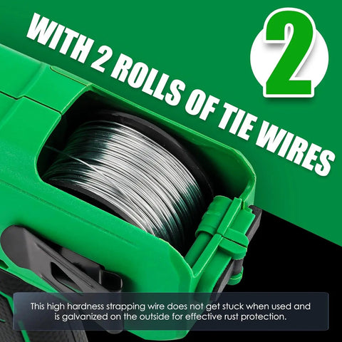 Heavy Duty Cordless Rebar Tying Gun With Auto Wire Feeding For Rapid Steel Tie Work, showing 2 rolls of galvanized tie wire.