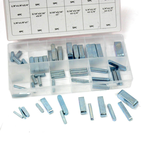 60 Pc Keystock Bar Assortment Kit SAE Square Key Stock And Keyway Set In Stainless Steel, open box view