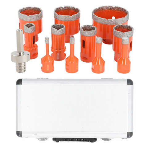 Awesome 11 Piece Hole Saw Kit For Tile And Marble 6 To 68 Mm Vacuum Brazed Drill Bits With Hex Shank Adapter Perfect For Granite Ceramic Home Improvement Projects And Serious DIYers Who Need Reliable Cuts Every Single Time, orange drill bits and case