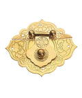 Antique Gold Box Hasp Latch 54x46mm Sturdy Brass Key Hasp Lock with floral pattern for vintage jewelry boxes and cabinets.