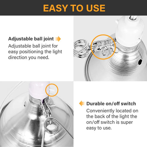 Clamp Lamp With 150W Max, 8.5 Inch Aluminum Reflector, 6 Foot Cord, Black, Bulb Not Included, focuses on adjustable joint and switch