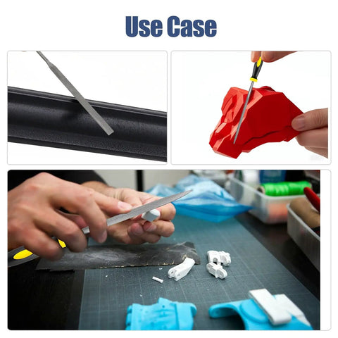 All-In-One 42Pcs 3D Printer Tools Kit For Post-Print Finishing And Cleanup showing use of files on models and objects