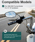 Motorcycle view showing Harley Touring Handlebar Wiring Extension Harness Kit With Switch Control Wires on road.