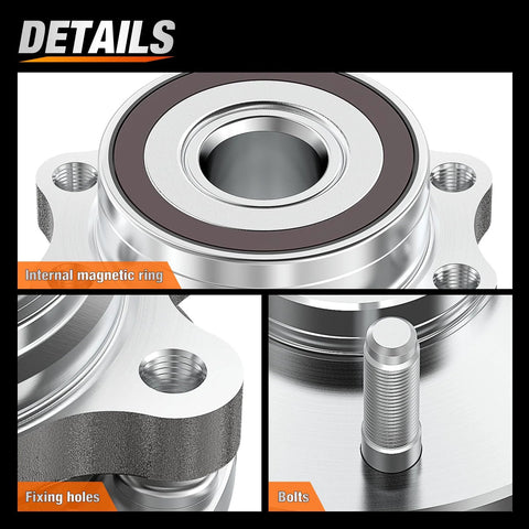 Close-up of Rear Wheel Bearing And Hub Assembly 5 Lug For Subaru Forester 2014 To 2018, Impreza 2012 To 2021 details and components