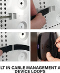 9 Inch In Wall Media Box For Device And Cable Management with customizable knockouts, removable mounting plate in use, close-up