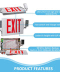 Two Pack Ultra Slim Double Sided LED Emergency Exit Sign With Back Up Battery 120 To 277V Universal US Standard Red Letter Fire Resistant