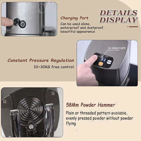 Automatic Coffee Tamper With Auto Position Sensor For Flawless Espresso Pucks Featuring Adjustable Pressure From 22 To 66 Pounds Plus Fast Depth Tweaks For Seriously Smooth Shots And Pro Results Daily charging port and pressure regulation features.