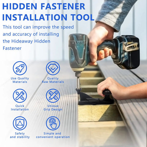 Pro Grade Hidden Fastener Installer Tool Compatible With Trex Deck Boards includes star drive bit, shown in use for deck installation.
