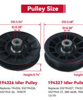 Two Pack V Groove And Flat Idler Pulleys Replaces 194326 194327 For Husqvarna YTH Decks size dimensions and specifications