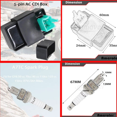 Set Of 5 Ride Ready Ignition Coil Relay Voltage Regulator 5 Pin CDI Box Spark Plug Kit For 49cc 50cc 70cc 90cc 110cc 125cc ATVs
