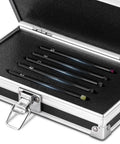 Mohs Hardness Test Kit 5 To 9 Pack, Pro Grade Mineral Identification Scratch Tester For Gemstones And Jewelry, Pen Style Tips 5 6 7 8 9, Industrial Quality Kit With 100x6mm Pen And Box in a protective silver case.