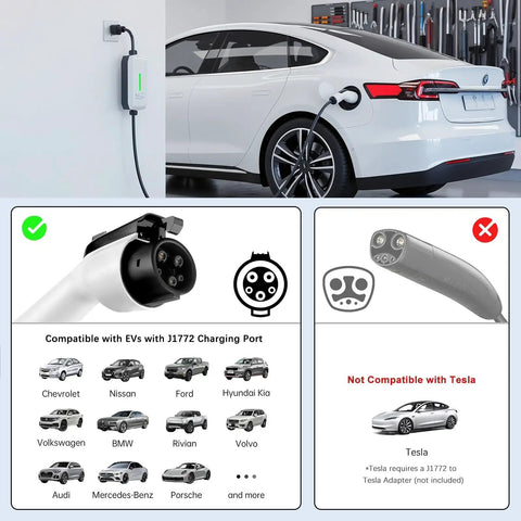 Top Tier Level Two EV Charger 16 Amp 240 Volt 3.2 KW EVSE with J1772 connector and electric vehicle charging.