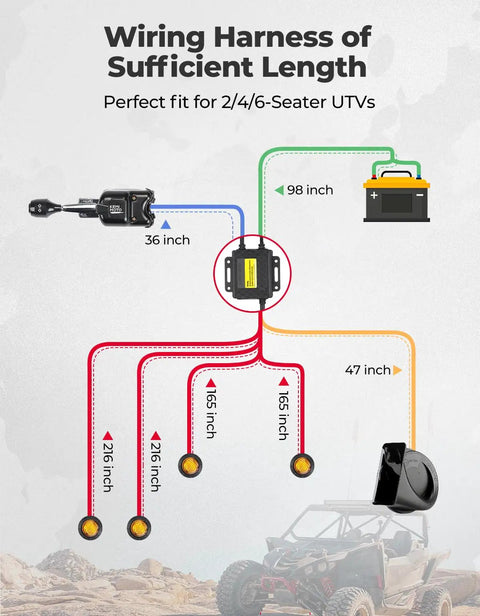 Diagram of UTV Turn Signal Kit With Column Switch And 110d Horn Prewired And Plug And Play Universal Street Legal Blinker With Lever
