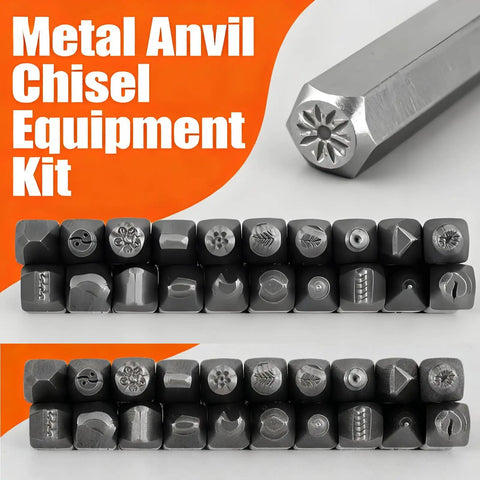Pro Grade Jewelry Anvil Chisel Set For Texture And Carving Punch Stamp Tool Kit with various metal designs