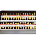 Deadly Sharp 100 Piece 1/4 Inch Shank Router Bit Set Tungsten Carbide Woodworking Milling Cutters in aluminum case.