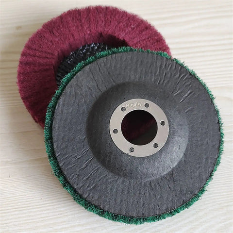 Super Tough 5 Inch Nylon Fiber Flap Disc With 125mm Size And 22mm Arbor showcasing nylon fibers for metal finishing.