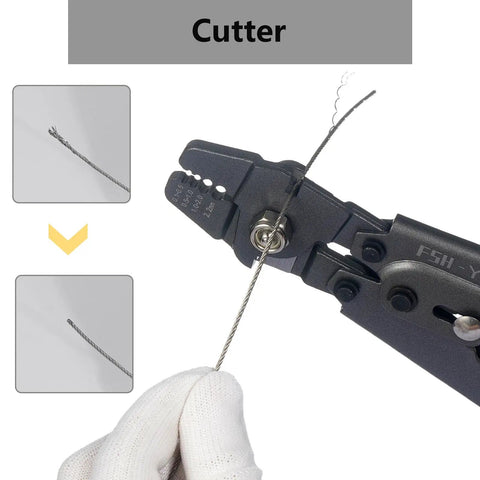 All In One Wire Rope Crimping Tool Kit With One Sixteenth Inch Cable And M6 Turnbuckle Set cutter in use with cable