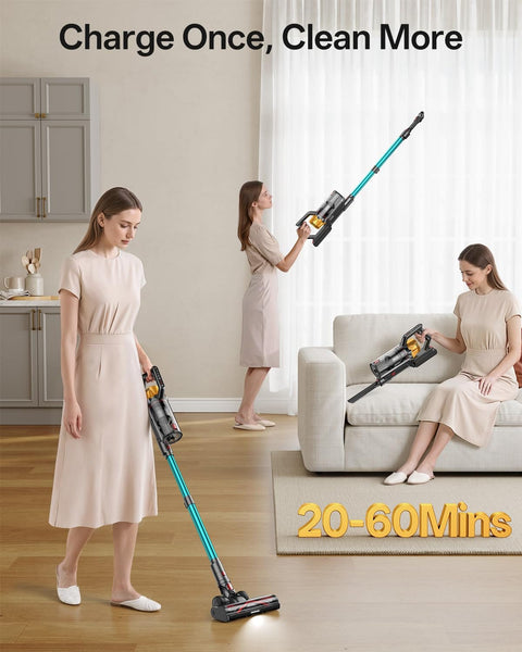 Woman using Beast Mode Cordless Vacuum Cleaner With 650W Motor And 55KPa Suction 60 Minute Runtime for versatile home cleanup